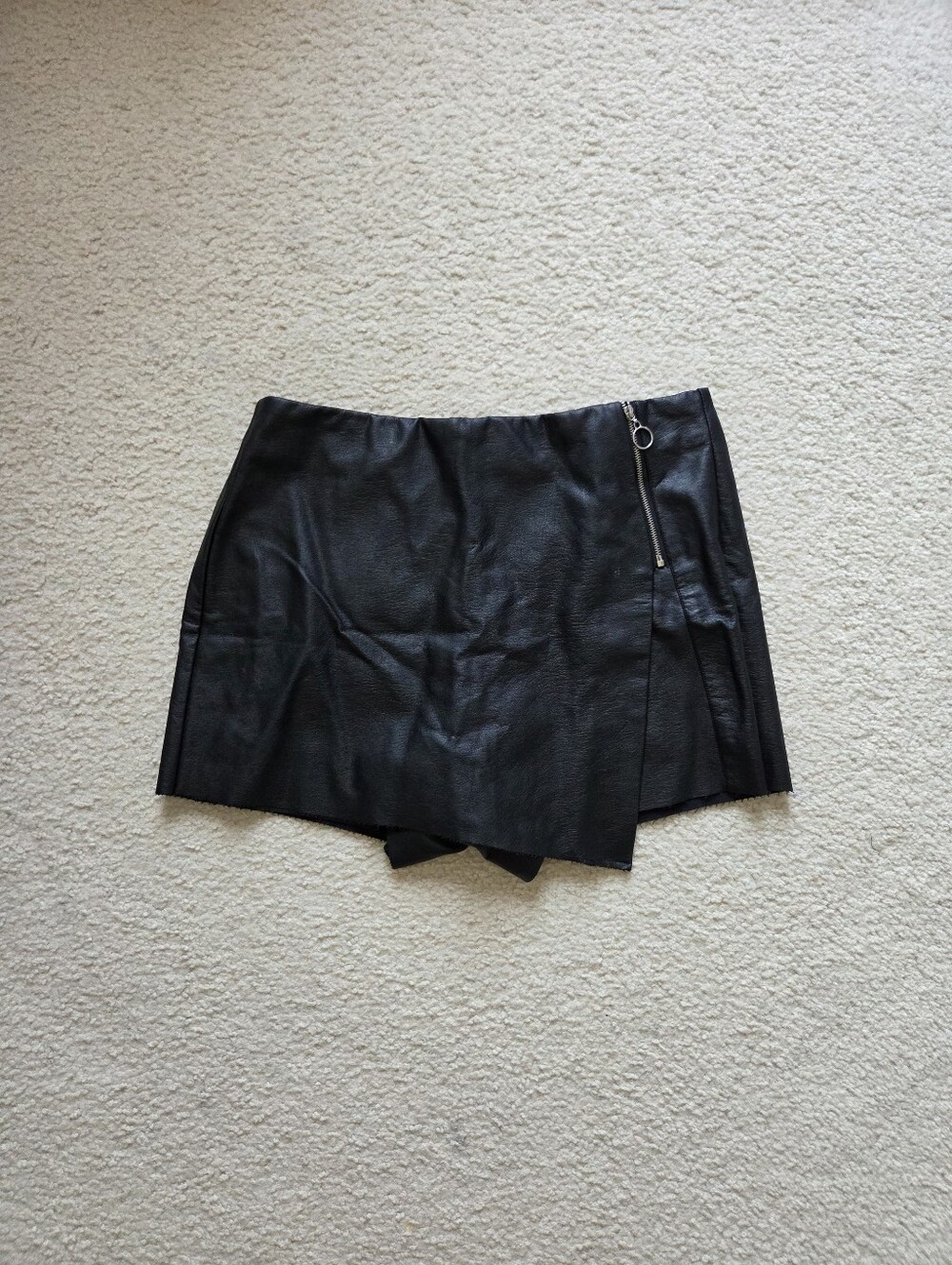 Indigo Rising Black Faux Leather Asymmetrical Mini Skort with Zip Detail